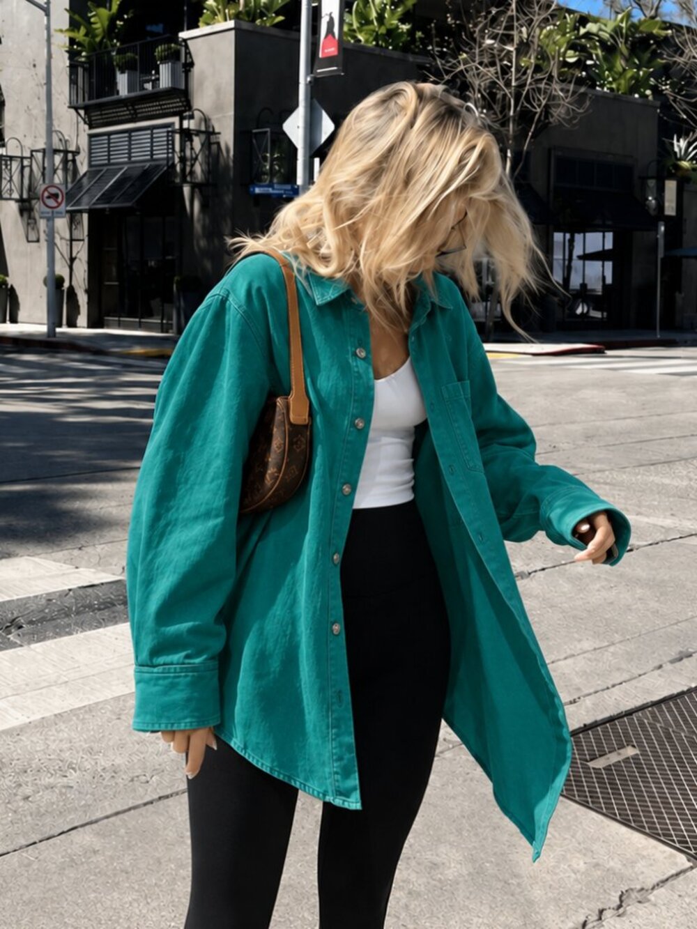 90s Green Button Down Shirt Shacket Size Medium Baggy (c1)